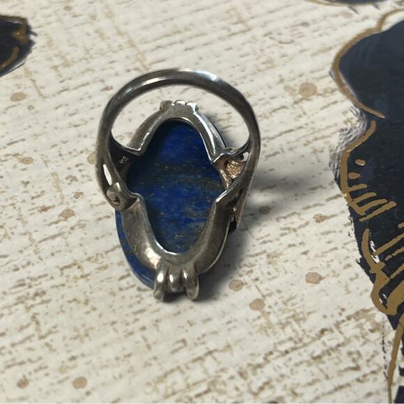 Vintage 925 Sterling Silver and Large Blue Lapis Lazuli Stone Silver Ring D2 - Picture 4 of 14